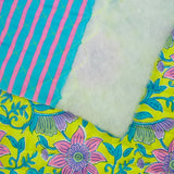 Double-sided quilted cotton with pink and turquoise stripes per meter