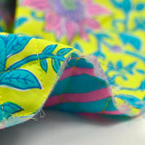 Double-sided quilted cotton with pink and turquoise stripes per meter