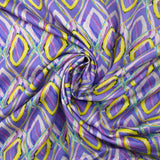 Viscose satin with retro disco print, purple background