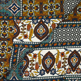 Viscose satin printed patchwork with orange, duck and navy ornament