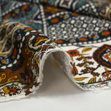 Viscose satin printed patchwork with orange, duck and navy ornament