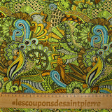 Algodón con estampado de laberintos de cachemir verde