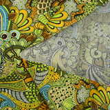 Algodón con estampado de laberintos de cachemir verde
