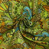 Algodón con estampado de laberintos de cachemir verde