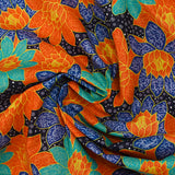 Cotton printed with winter shine, navy background
