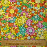 Cotton printed flower power pink green background