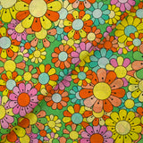 Cotton printed flower power pink green background