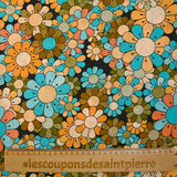 Cotton printed flower power brown black background