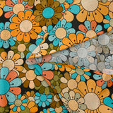 Cotton printed flower power brown black background