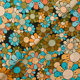 Cotton printed flower power brown black background