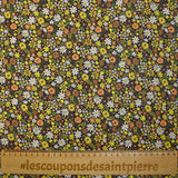 Cotton printed meadow in flowers yellow dark brown background