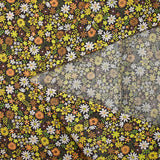 Cotton printed meadow in flowers yellow dark brown background