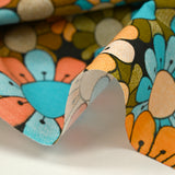 Cotton printed flower power brown black background