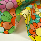 Cotton printed flower power pink green background