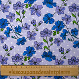 Cotton poplin printed climbing flowers with purple polka dot background