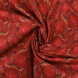 Cotton poplin printed wild flowers burgundy background