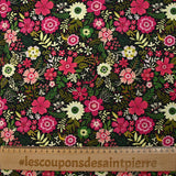 Botanical ball printed cotton poplin black background