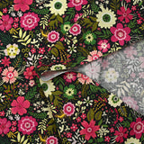 Botanical ball printed cotton poplin black background