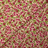 Cotton poplin printed with raspberry morning dew and ecru background