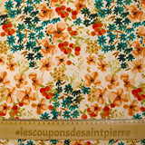 Cotton poplin printed with country meadow and ecru background