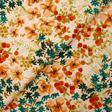 Cotton poplin printed with country meadow and ecru background