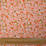 Cotton poplin printed floral composition peach pink background
