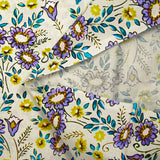 Cotton poplin printed with earthenware flowers on an ecru background