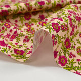 Cotton poplin printed with raspberry morning dew and ecru background
