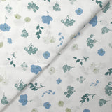 Cotton poplin printed floral poetry blue white background