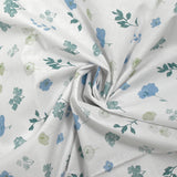 Cotton poplin printed floral poetry blue white background