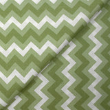 Green and white chevron printed cotton poplin