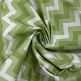 Green and white chevron printed cotton poplin