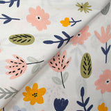 Cotton poplin printed with flower design on white background