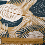 Cotton poplin printed with large leaves, beige background