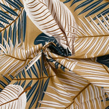 Cotton poplin printed with large leaves, beige background