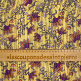 Printed muslin with purple satin stripe, ocher background