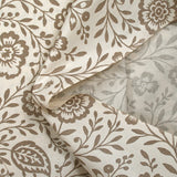 Cotton poplin printed with taupe floral print, off-white background