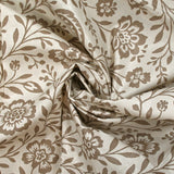 Cotton poplin printed with taupe floral print, off-white background