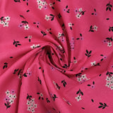 Cotton poplin printed spring flowers barbie pink background
