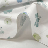 Cotton poplin printed floral poetry blue white background