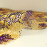 Printed muslin with purple satin stripe, ocher background