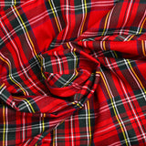 Gabardine polyviscose tissé teint à carreaux fond rouge