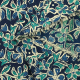 Indian cotton printed Itanagar turquoise navy background