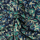 Indian cotton printed Itanagar turquoise navy background