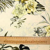 Algodón estampado Monstera variegata con fondo crudo