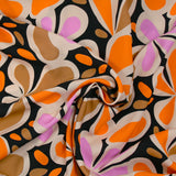 Viscose imprimée Flower Power orange et marron