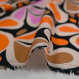 Viscose imprimée Flower Power orange et marron