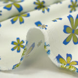 Bengaline cotton printed anise flowers and royal blue off-white background