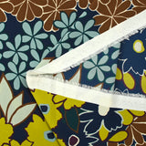 Polyester crepe printed with floral friezes on a navy background