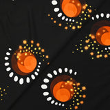 Punto de viscosa satinada con estampado eclipse naranja y fondo negro